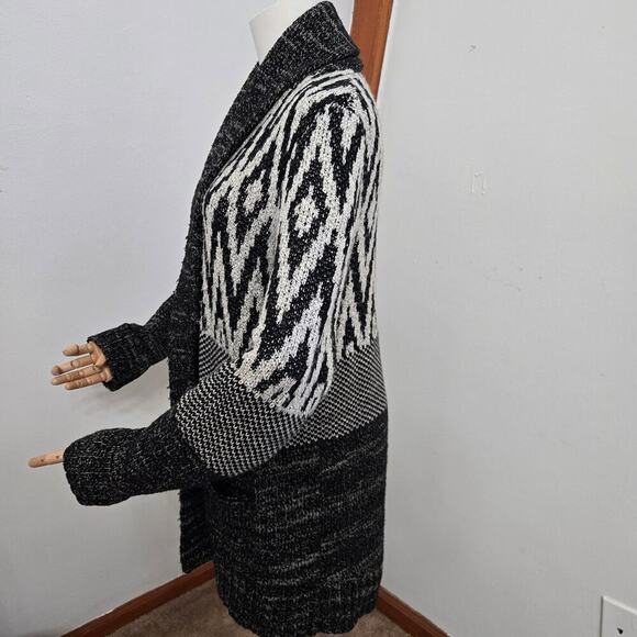 Lucky Brand Wool Blend Cardigan Small Shawl Collar Mixed Media Knit Open Front - Picture 4 of 12